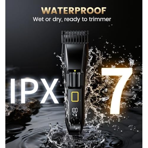 Men's Beard Trimmer-All-in-One Mustache Trimmer for Men with 20 Length Adjustable, Stainless Steel T-Blade for Precision Facial Hair Trimming Cordless IPX7 Waterproof Wet/Dry Clipper,LED Display