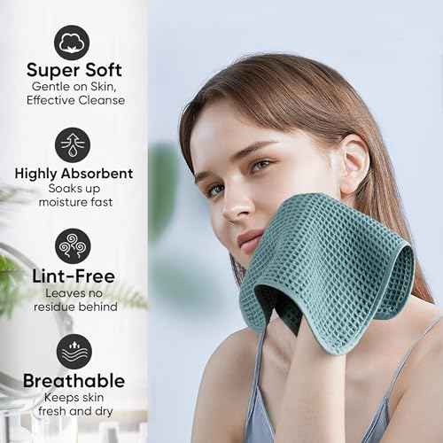 Microfiber Waffle Face Towels, 4 Pieces, Soft, Absorbent, Fast Drying, Lint Free (Green)