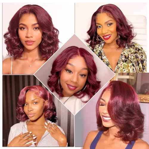 Burgundy Wig Human Hair 13x6 99j Burgundy Lace Front Wigs Human Hair Bob Wigs For Black Women Glueless Wigs Human Hair Pre Plucked Pre Cut 99j 13x6 Hd Transparent Lace Front Body Wave Wig 10 Inch
