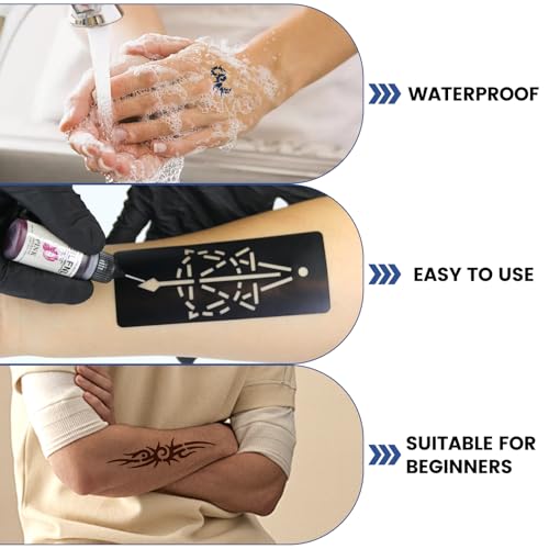 Temporary Tattoo Kit - 14 Ink Colors, 132 Stencils, 5-7 Day Wear