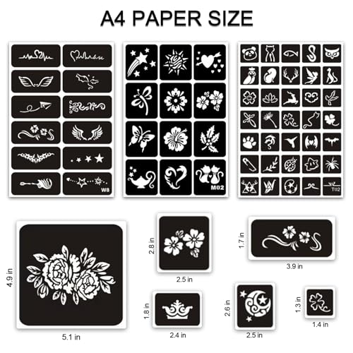 Temporary Tattoo Stencils Kit - 350+ Henna Designs for Face & Body