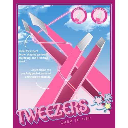 TsMADDTs 6 PCS Eyebrow Tweezers Set, Tweezers for Women Facial Hair with Curved Scissor and Eyebrow Brush for Ingrown Hair