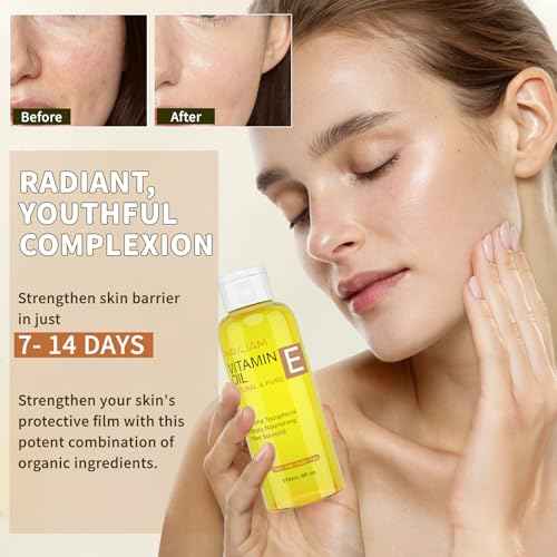 MAYJAM Organic Vitamin E Oil 50,000 IU for Skin, Pure & Natural Vitamine oils for Scars Hair, Face, Nail, Scalp Bath and Body Oil, Tocopherol to Repair Damaged Skin, Moisturizing Dry Skin, 4 Fl Oz