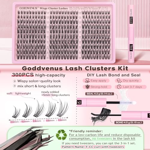 Goddvenus Wispy Lash Clusters Kit - 300pcs DIY Eyelash Extensions