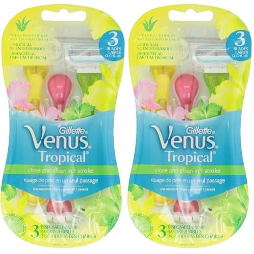 Gillette Venus Tropical Women's Disposable Razor, 3 Count, Womens Razors/Blades (Pack of 2)