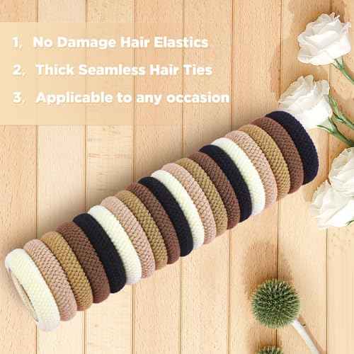 Hair Ties 20 PCS, No Damage Cotton Nylon Hair Bands for Thick, Seamless Elastic Ponytail Holders for Women & Girls, Curly or Straight Hair, Durable Stretchy Hair Accessories