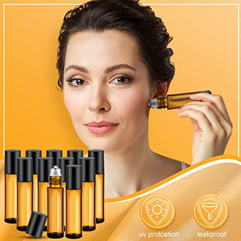 96 Pack 10ml Amber Glass Roller Bottles with Stainless Steel Balls