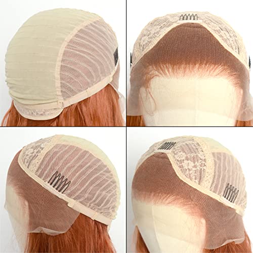 Luwigs 360 Copper Red Natural Wavy Lace Front Wigs Synthetic Loose Body Wave Ginger Heat Fiber Hair for Women Replacement Wigs Half Hand Tied Cosplay Daily Wear 22inch (22 Inch, 13x3,Coppre Red,Wavy)