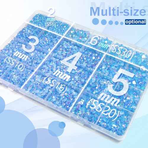 Resin Flatback Rhinestones w B7000 Jewelry Glue for Bedazzling Crafting 2mm-6mm Gems Stones Diamonds for Nails Eyes Face Makeup Tumblers Mugs Bottles DIY Crafts (Light Blue, Jelly)