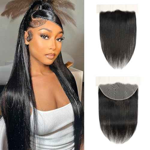beauty youth 13x6 Straight Lace Frontal Transparent Pre Plucked Ear to Ear Lace Frontal Closure With Baby Hair Free Part Brazilian Virgin Human Hair 180% Density 18 Inch