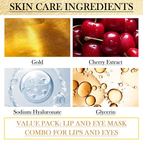 Lip & Eye Mask Set - 30 Hydrating Gold Eye Patches & Pink Lip Masks