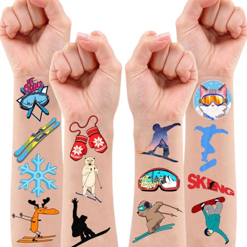Winter Skiing Temporary Tattoos - 10 Sheets, 100 PCS