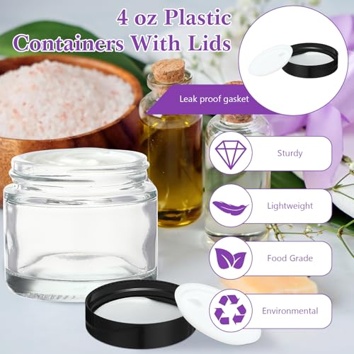 30 Pcs 2 oz Clear Glass Jars with Black Lids Leakproof Round Airtight Jars Empty Cosmetic Jars with Inner Liners Lid for Candle Making Storing Lotions Spice Powder Liquid Sample Makeup (Black,clear)