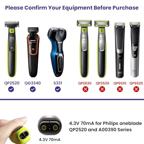 4.3V Charger Fit for Philips Norelco One Blade Old Model A00390 QP2520 QP2521 QP2522 QP2515 MG5700 MG3740 MG3720 QG3330 Electric Shaver for Phillips OneBlade Replacement Adapter Power Cord