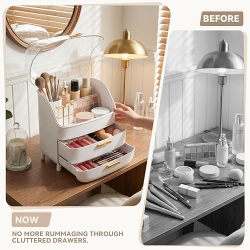 3-Tier Makeup Organizer with Drawers & Dustproof Lid