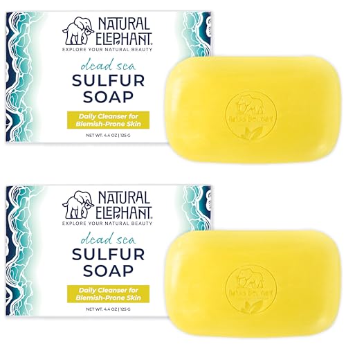 Natural Elephant Dead Sea Sulfur Soap 4.4 oz with Dead Sea Salt, Aloe Vera, Sulphur Face and Body Cleanser Bar for All Skin Types (2 Pack (2 4.4 Ounce Bars))