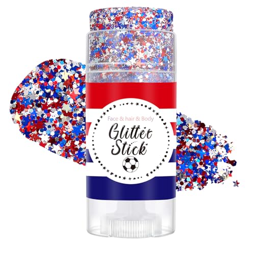 FNOLECY Patriotic Red White & Blue Glitter Stick for Face Hair & Body - Variation 02