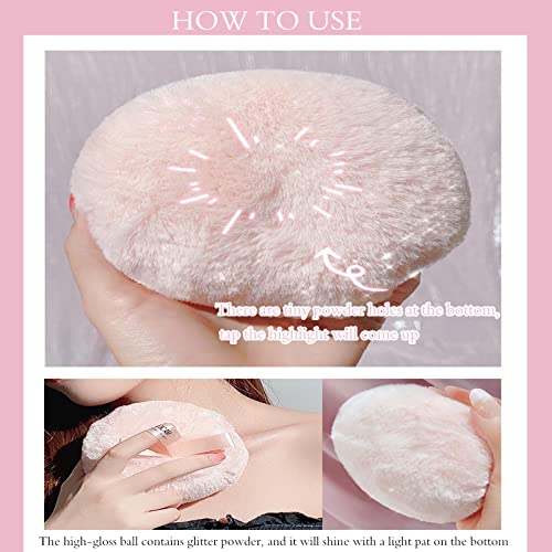 Highlighter Makeup Powder,Body Glitter Face Highlighter Peach Shimmer Powder Ball Puff,Multi-Use Face Highlighter Diamond Shimmer Makeup Powder Puff Patting Glitter Contour and Highlighter