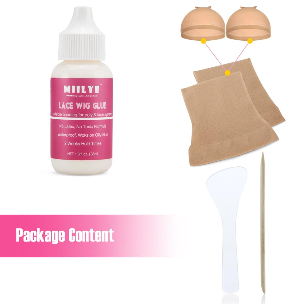 Wig Adhesive Glue, Invisible Waterproof MIILYE Hair Replacement Bonding Glue, Strong Hold for Lace Front Wig and Poly Hairpieces, Toupee, Cosmetic Hair Systems (Wig Glue for Lace Front Wig 1.3 fl oz)