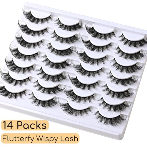 APCYUST Fox Eye Lashes - Natural Wispy Cat Eye Fake Mink Strips, D Curl, Fluffy Spiky Style, Reusable