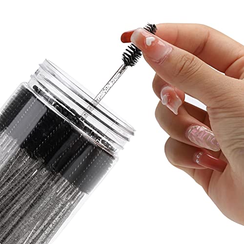 100 Disposable Mascara Wands with Reusable Container - Eyelash Brushes