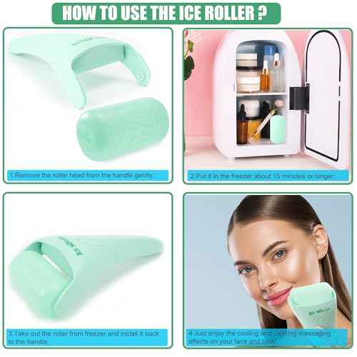 Ice Roller and Gua Sha Skin Care Tool Set, Face Roller for Women, Gua Sha Tool for Face, Facial Skin Care Kits for Puffiness Reducing Muscle Relaxing Wrinkles Relieving, Self Care Gift for Women