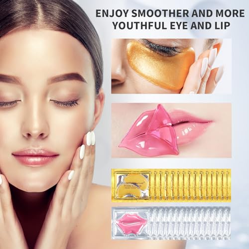 24K Gold Eye Patches & Lip Masks Set - 30 Pieces