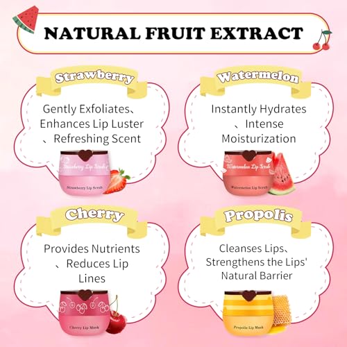4-Piece Lip Scrub & Mask Set - Exfoliate & Moisturize