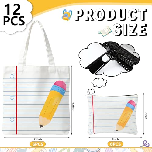 Canvas Tote Bag Set 12-Pc Back to School Supplies