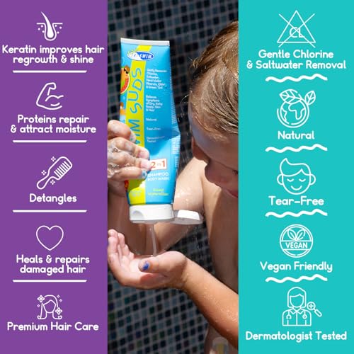 TRISWIM Kids Swim Suds & Conditioner Set 8.5 fl oz each | Natural Tear-Free 2-in-1 Shampoo Chlorine Removal & Body Wash with Detangler - Gentle Hair and Skin Care Solution for Active Kids