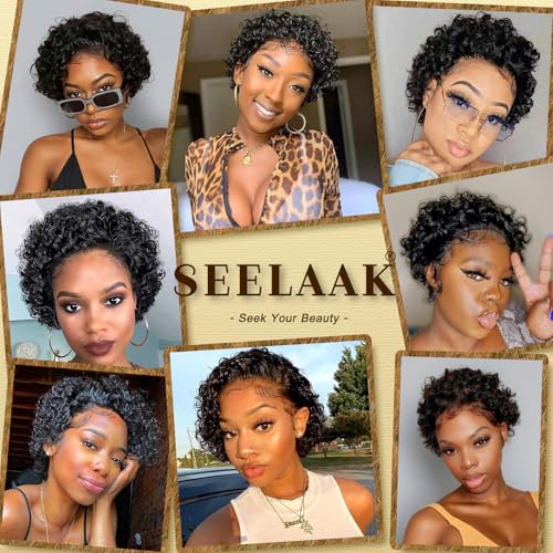 Seelaak 13x1 Short Curly Bob Wig Human Hair Pre Plucked 150% Density, Natural 1B, Lace Front Wig for Black Women – Variation: 13x1 Curly Bob