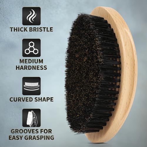 Curved Wooden 360 Wave Brush for Men with Boar Bristles