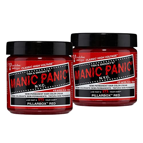 MANIC PANIC Classic Pillarbox Red Semi Permanent Hair Color - True Red Hair Dye for Women & Men That Lasts 4-6 Weeks - Vegan, Ammonia & Cruelty-Free - Create & Mix Custom Shades (4oz / 2pk)