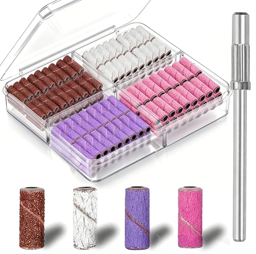 Lumcrissy 200Pcs Mini Nail Drill Bits Sanding Bands Set with Mandrel 80/120/180/240 Grit