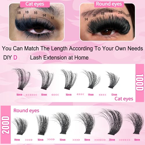 Lash Clusters 12-22mm 280Pcs Volume Extensions D Curl