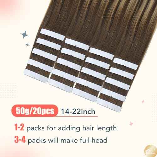 XDhair Tape in Hair Extensions Human Hair 20pcs 50g Balayage Chocolate Brown to Caramel Blonde with Chocolate Brown Roots Invisible Tape in Extensions for Women(14, #4/27/4)