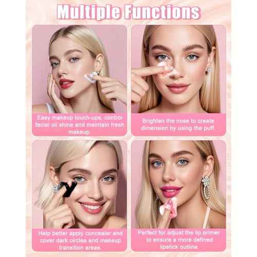 8 PCS Mini Powder Puff, Finger Setting Powder Puffs for Face, Small Velour Triangle Makeup Sponge (Black+White+Nude+Pink)