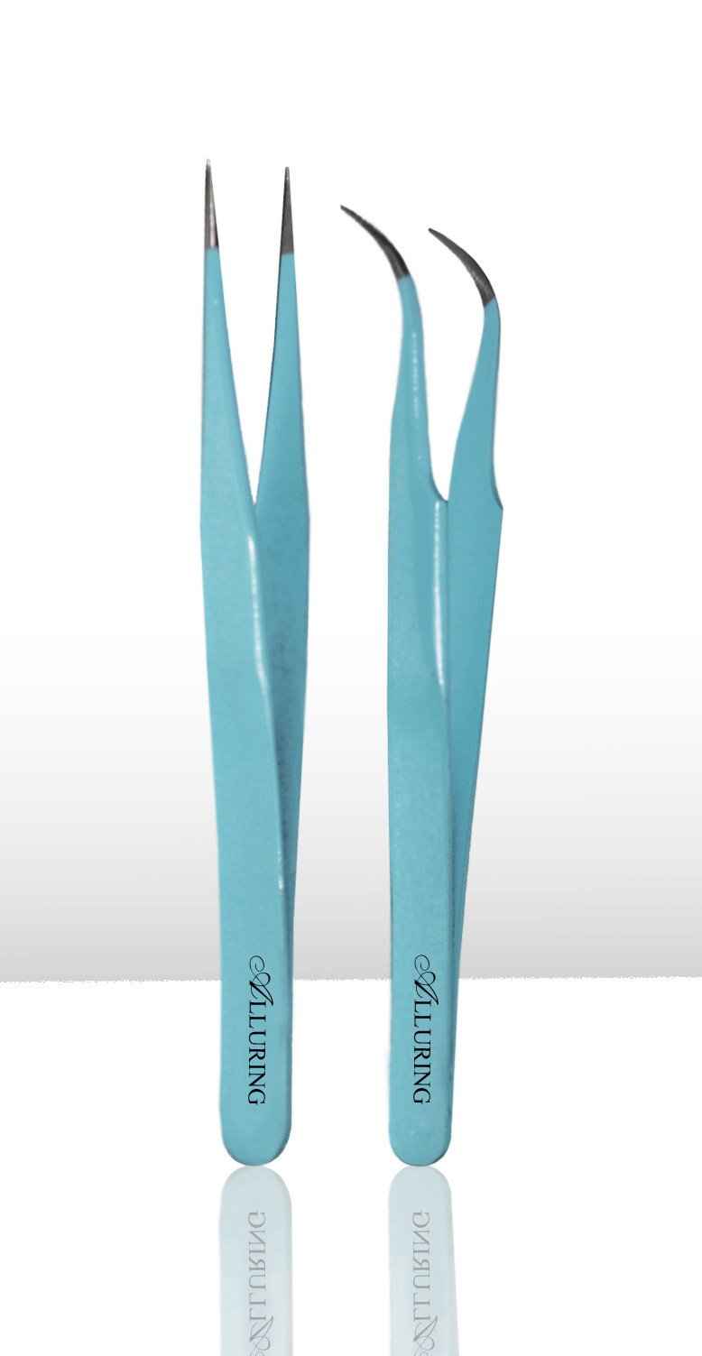 Eyelash Extension 1 Set of Blue ESD Straight & Curved Tweezers