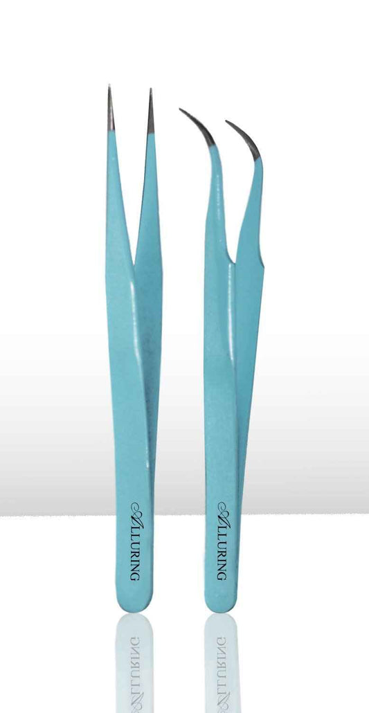 Eyelash Extension 1 Set of Blue ESD Straight & Curved Tweezers