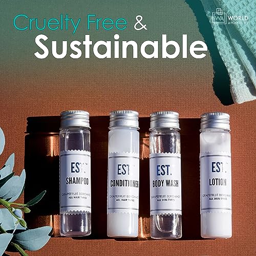 World Amenities EST. Body Wash with Grapefruit-Bergamot Fragrance, Biodegradable/Recyclable Bottle with Screw Top, 1.41oz / 40ml, Pack of 48