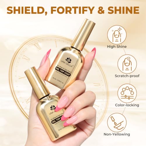 UNA GELLA No Wipe Gel Top Coat (2-Pack) - Ultra Shine UV Gel Polish, 10ml