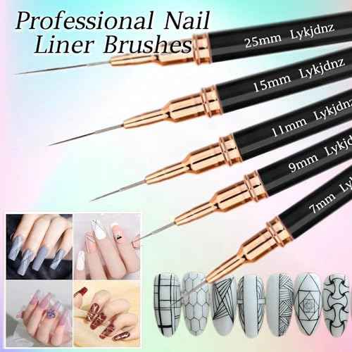 5pcs Nail Art Liner Brushes, Liner Brush For Nails Gel, Thin Nail Art Brush, Sizes 7/9/11/15/25mm. 3pcs Nail Art Clean Up Brushes, For Nail Design Painting Diy And Clean Polish Mistake On The Cuticles