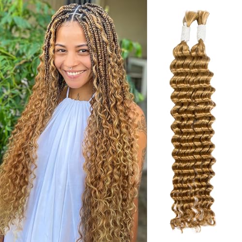 Gopukso Honey Blonde Deep Wave Human Braiding Hair 18 Inch for Boho Braids - 2 Bundles