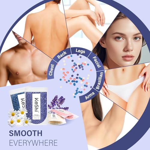 KeShi Hard Wax Kit with Warmer, 6 Wax Beans, Full Body Hair Removal