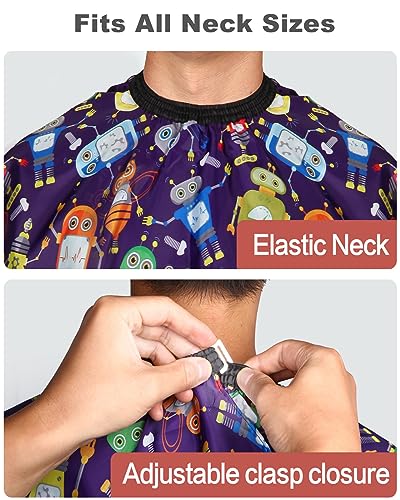 Kids Barber Cape with Neck Duster Brush - Cartoon Robot, Adjustable Snap Closure