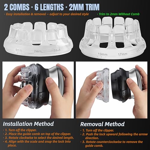 Cordless Hair Clippers for Men w/ 6 Guide Combs & LED