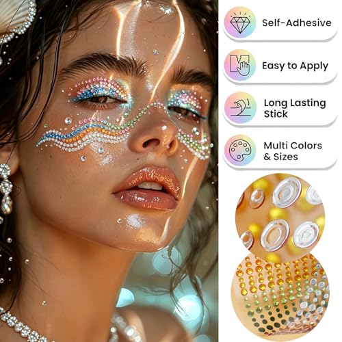 1800pcs Rainbow Self-Adhesive Face Gems Rhinestone Stickers