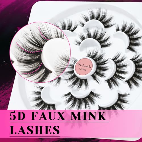 Veleasha 5D Faux Mink Lashes - 7 Pairs Fluffy Wispy False Eyelashes