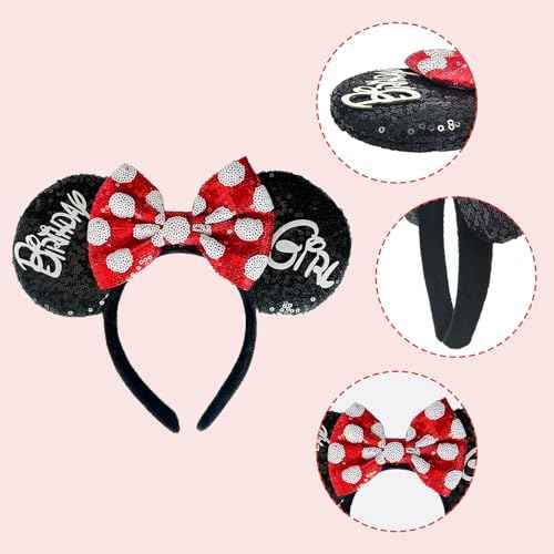 Birthday Mouse Ears Headband, Sequin Bow Headbands for Women Party Favors Cosplay Accessories