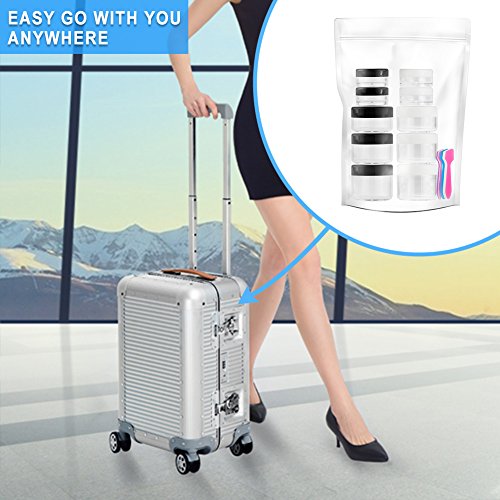 Travel Makeup Containers Set with 10 Mini Jars & 5 Spatulas - 2 Colors